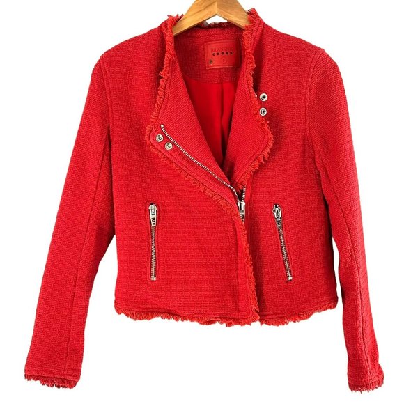 Blank NYC Jackets & Blazers - Blank NYC Red Woven Cotton Tweed Moto Jacket Size Small $15